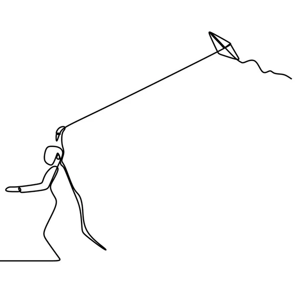 Однострочный Рисунок Человека Играющего Векторную Иллюстрацию Воздушного Змея Свобода Страсть — стоковый вектор
