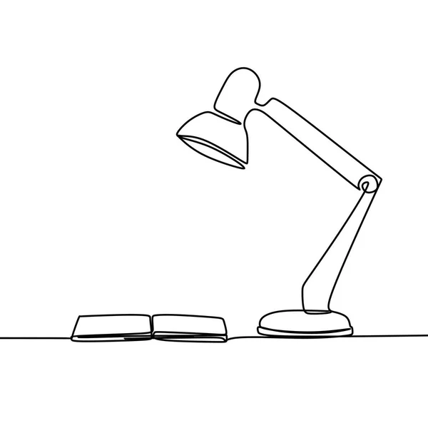Disegno Linee Una Lampada Studio Libro Sul Tavolo Isolato Sfondo — Vettoriale Stock