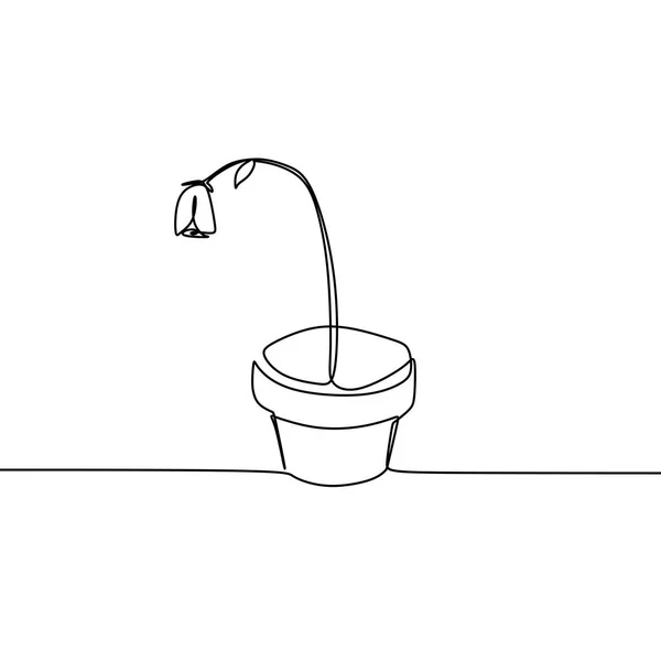 One continuous line art drawing of a withered plant in the pot vector illustration.