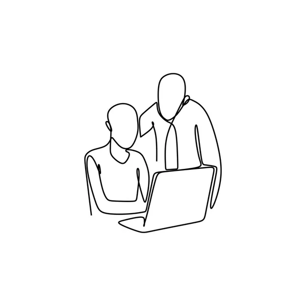 Вектор Рисования Двух Человек Работающих Офисе Ноутбуком Концепция Менеджера Сотрудника — стоковый вектор