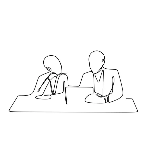 Ένα Διάνυσμα Γραμμικό Σχέδιο Συζήτησης Εργασία Δύο Ατόμων Στο Γραφείο — Διανυσματικό Αρχείο
