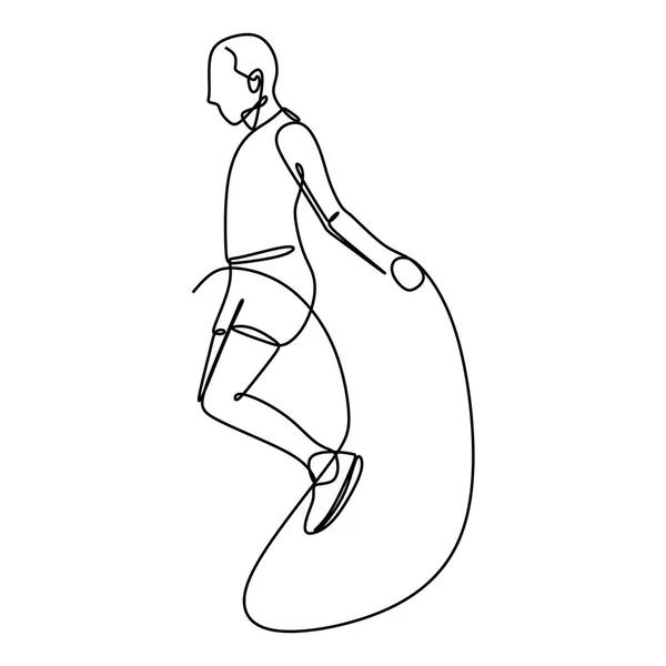 Dibujo Una Línea Hombre Salto Cuerda Entrenamiento Vector Ilustración — Vector de stock