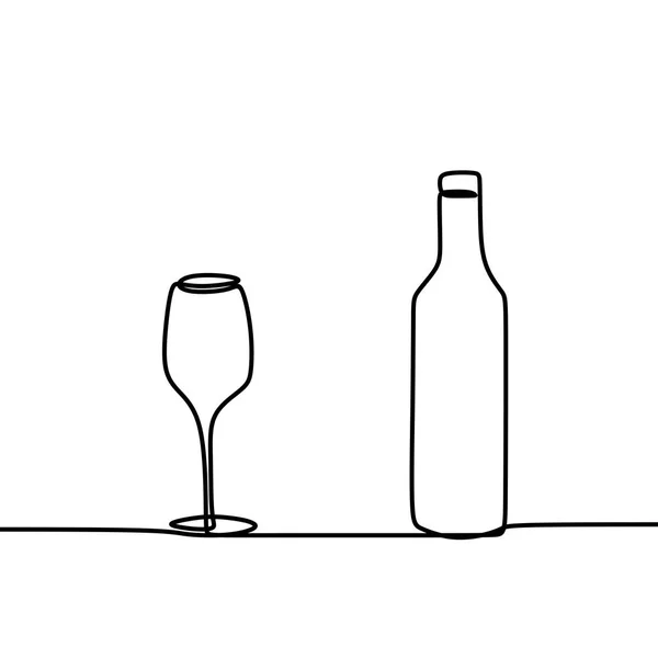 Víno Jeden Kreslení Čar Vektorové Ilustrace Izolované Bílém Pozadí — Stockový vektor