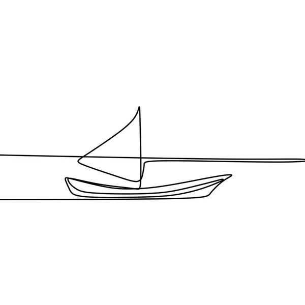 Uma Linha Desenho Uma Vela Barco Vetor Ilustração — Vetor de Stock