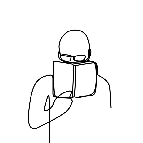 Persona Leer Libro Una Línea Dibujo Vector Ilustración Aislado Sobre — Archivo Imágenes Vectoriales