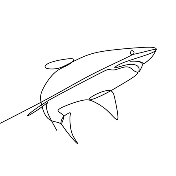Shark One Line Drawing Vector Illustration Isolated White Background — Stock Vector