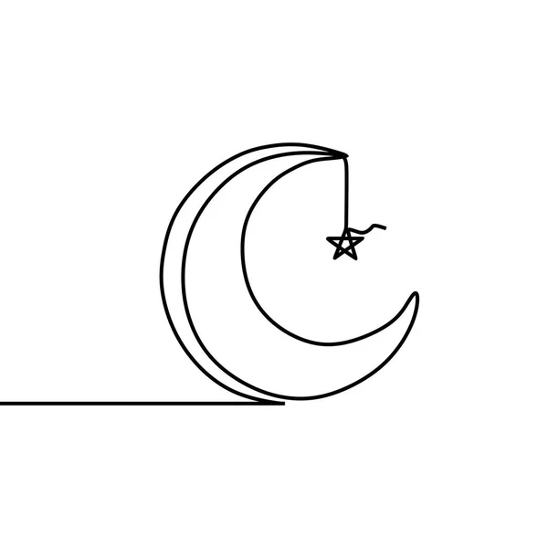 Gwiazdy Księżyc Islamskiej Projekt Ciągłej Linii Pojedynczej Sztuki Rysunku — Wektor stockowy