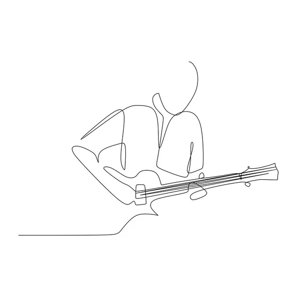 単一の連続の つの線の図面のギタリスト 芸術的なシンプルなデザインのベクトル図 — ストックベクタ