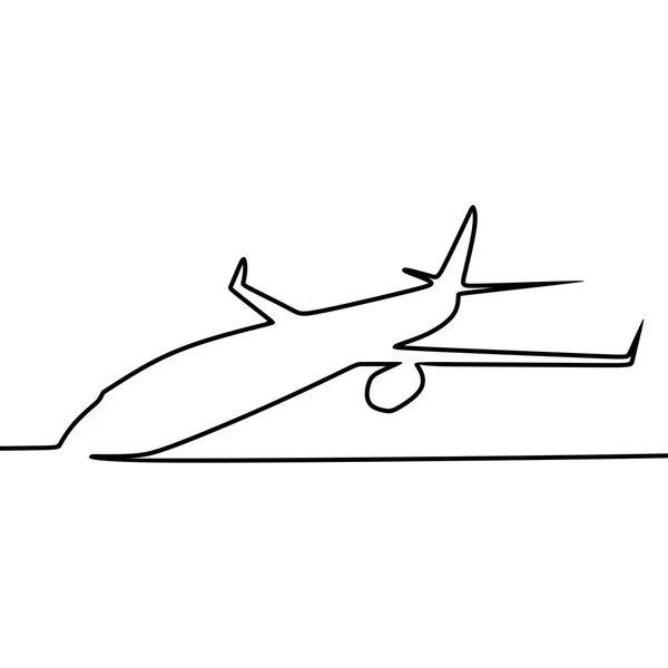 Plane Vector Continuous One Single Line Art Drawing — Stock Vector