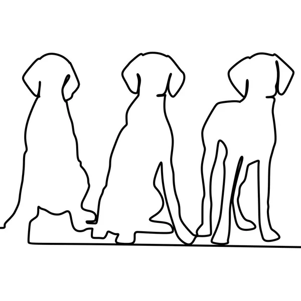 Ilustração Vetorial Três Cães Com Desenho Arte Uma Única Linha — Vetor de Stock