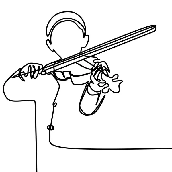 Lettore Musicale Violino Con Singolo Vettore Arte Una Riga Continuo — Vettoriale Stock