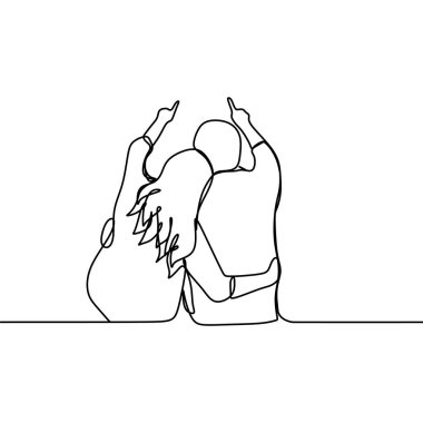 Romantik Çift - vektör illüstrasyon izole beyaz arka plan üzerinde sürekli çizgi çizme