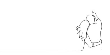 Romantik Çift sürekli çizgi sanat vektör çizim resim ile. Adam ve kız kavramı görmek güzel bir sahne. Erkek kişi kız arkadaşı gösterilen bir şey işaret.