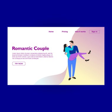 Romantik açılış sayfası tasarım şablonu ile şirin modern çift Sevgililer Şubat tasarlamak vektör için.