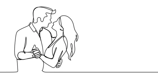 ロマンチックなポーズのベクトル図と幸せな恋人たちの連続線の描画 — ストックベクタ