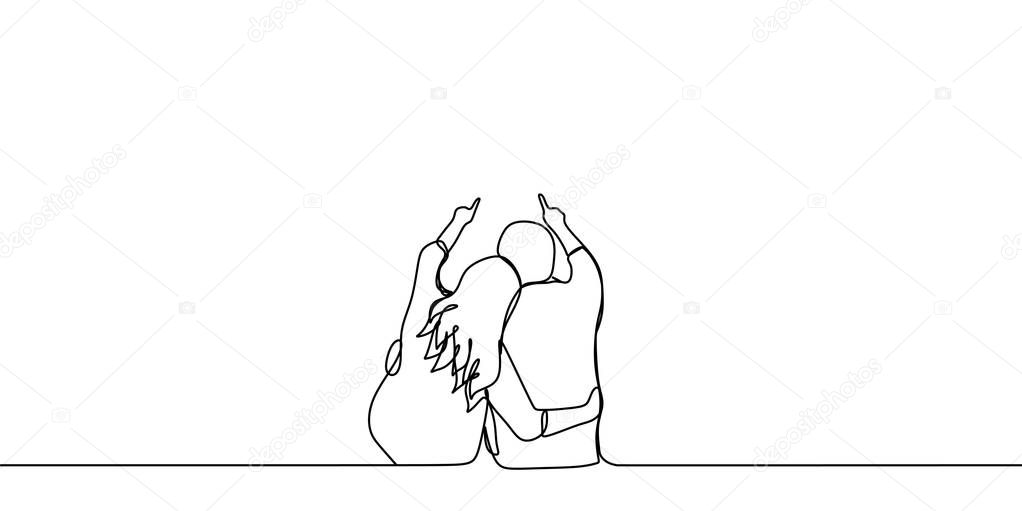 Cute and romantic couple one line drawing vector illustration.