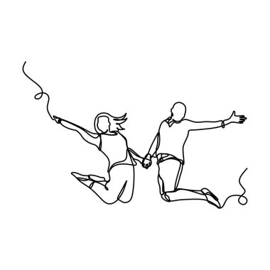 Mutlu çift atlama ve hissediyorum özgürlük vektör çizim sürekli çizgi çizme