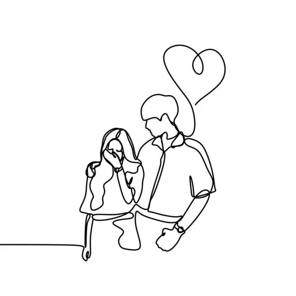 Continuous Line Drawing Young Couple Romantic Moment Girl Felling Happy — Stock Vector