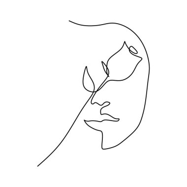 Continuous line drawing of rose flower and girl face minimalism style single one lineart vector vector Continuous line drawing of rose flower and girl face minimalism style single one lineart vector vector