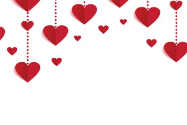 Romantik arka plan beyaz arka plan üzerinde kalp dekorasyonu ile. Kırmızı kalp kağıt origami zanaat kesme halat illüstrasyon tasarım.
