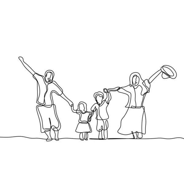 Familia Feliz Línea Continua Dibujo Vector Ilustración Aislado Sobre Fondo — Archivo Imágenes Vectoriales