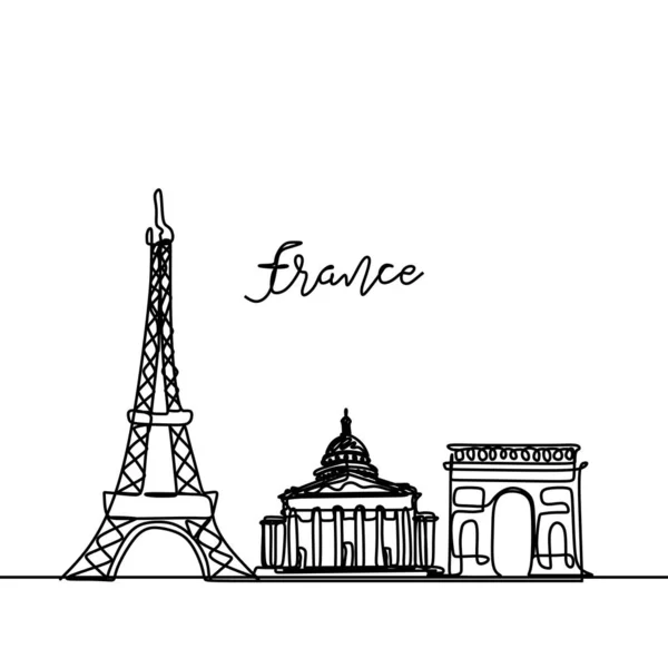 Франция Продолжает Рисовать One Line Style Paris City Skyline Простой — стоковый вектор