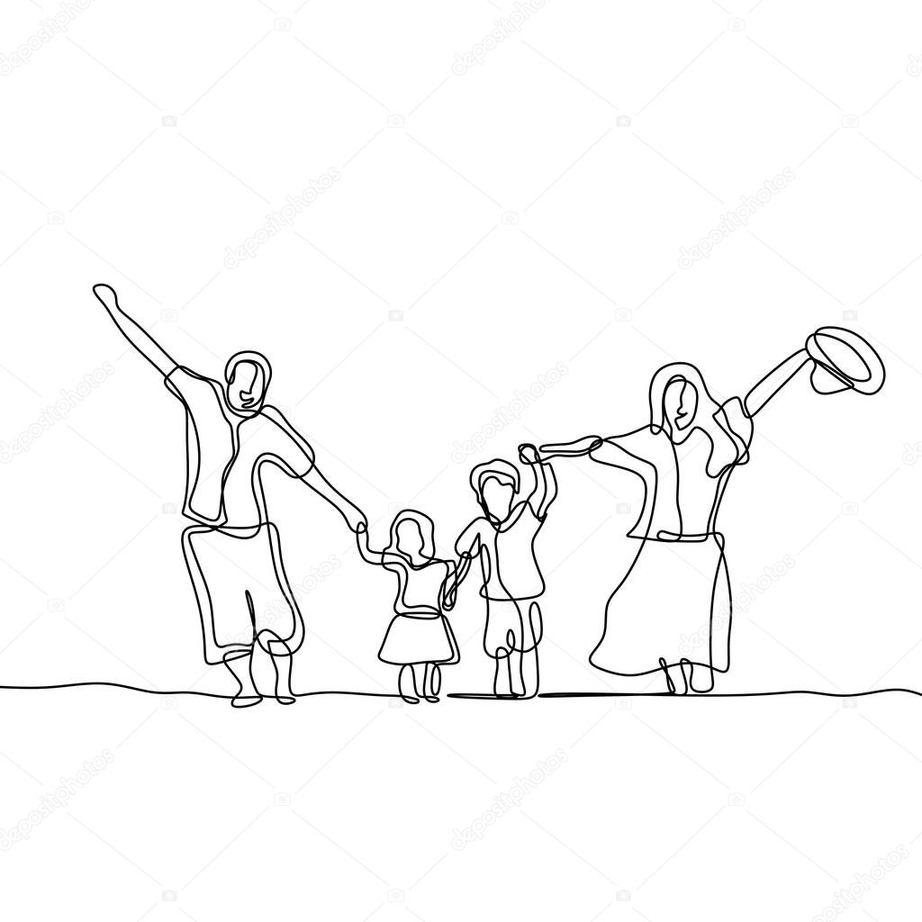 Happy family continuous line drawing vector illustration isolated on white background