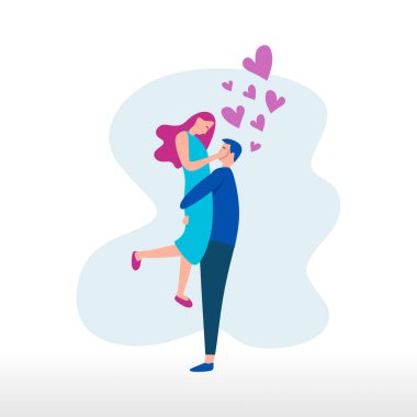 Romantik Çift tasarlamak vektör şirin renkli çizim karikatür web UI ux tarzı ile düz.