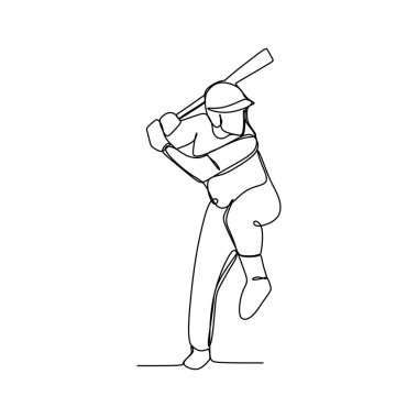 Baseball player, hitter swinging with bat, continuous line drawing vector illustration
