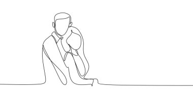 Mutlu çift ile sürekli tek bir çizim için yaratıcı romantik an illüstrasyon vektör