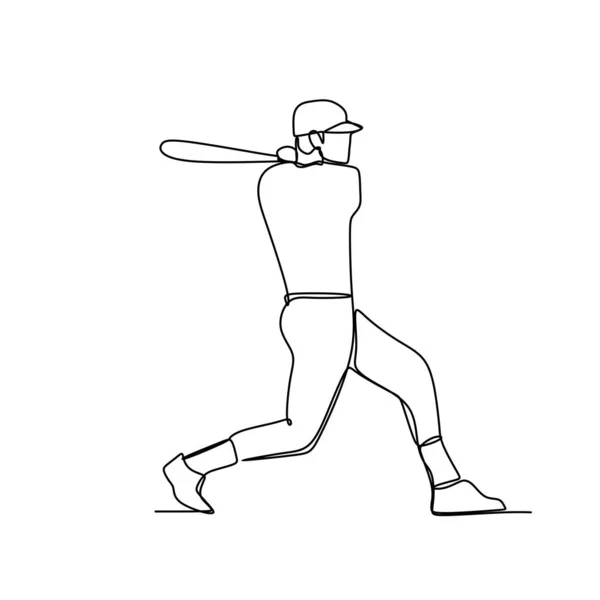 Baseball Player Hitter Swinging Bat One Line Drawing Vector Illustration — Stock Vector