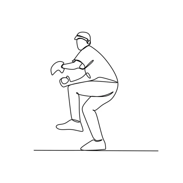 白い背景ベクトル図ミニマリズムをテーマに分離された野球プレーヤー つ線画連続スタイル デザイン — ストックベクタ