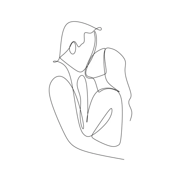 Pasangan Valentine Dengan Single Continuous One Line Drawing Vector Ilustrasi - Stok Vektor