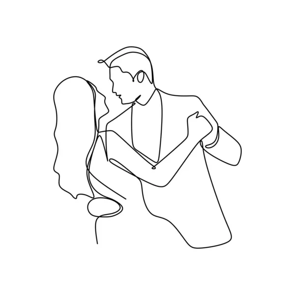 Élégant Couple Romantique Amoureux Une Ligne Art Continu Dessin Vectoriel — Image vectorielle