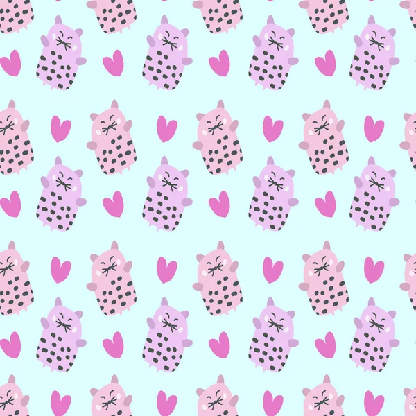 Cute Cat Heart Seamless Pattern Trendy Colorful Background Ready Fabric — Διανυσματικό Αρχείο