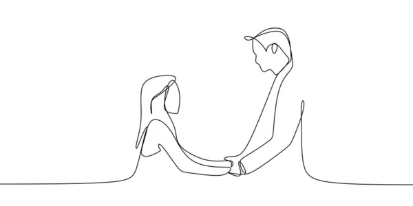 Romantique Valentin Couple Une Ligne Art Continu Dessin Vectoriel Illustration — Image vectorielle