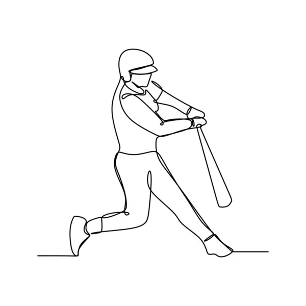 Baseball Player Hitter Swinging Bat Continuous Line Drawing Vector Illustration — Stock Vector
