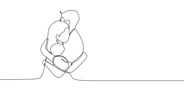 Continuous Line Drawing Couple Hug Vector Illustration Romantic Concept Romance — Wektor stockowy