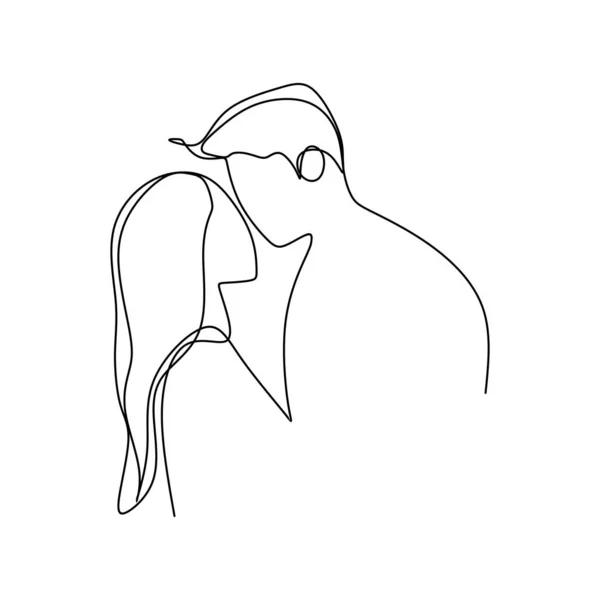 Pareja Romántica Una Línea Continua Arte Dibujo Vector Ilustración Minimalismo — Vector de stock