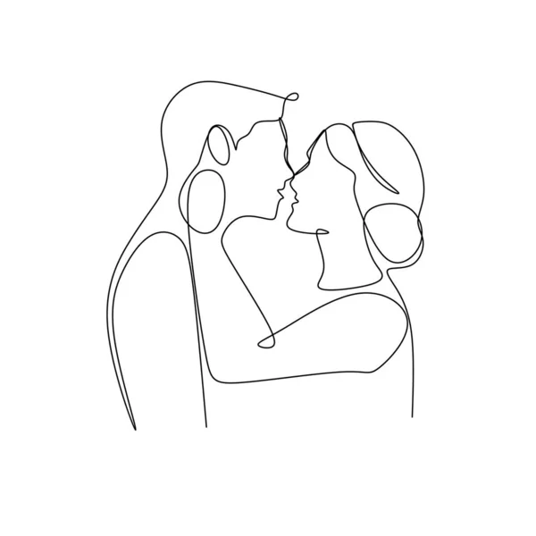 Pasangan Valentine Dengan Single Continuous One Line Drawing Vector Ilustrasi - Stok Vektor