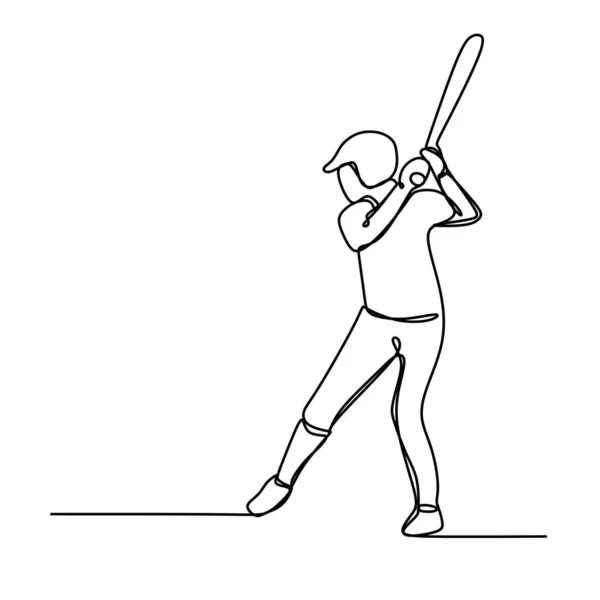 Honkbalspeler Hitter Swingen Met Vleermuis Een Lijntekening Vectorillustratie — Stockvector