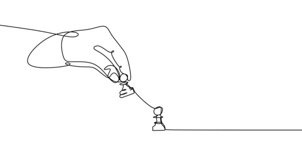 Una Línea Dibujo Peón Campeonato Ajedrez Concepto Desafío Una Mano — Vector de stock