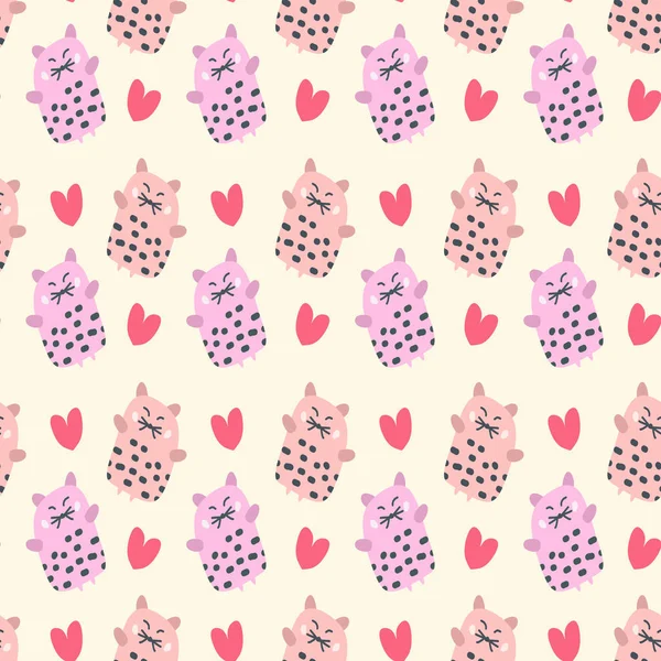 Cute Cat Heart Seamless Pattern Trendy Colorful Background Ready Fabric — Διανυσματικό Αρχείο