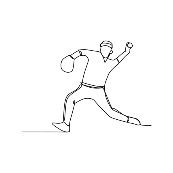 Baseball Player One Line Drawing Continuous Style Design Isolated White — 스톡 벡터