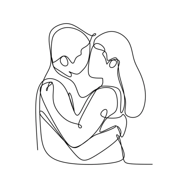 Verliebte Paare Durchgehende Linienzeichnung Vektor Mit Liebenden Küssen Konzept — Stockvektor