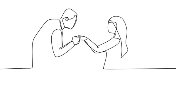 Romantic Couple One Line Drawing Vector Man Holding His Girlfriend — Stockový vektor