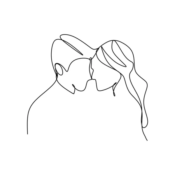 Mignon Valentin Couple Une Ligne Continue Art Dessin Vectoriel Illustration — Image vectorielle