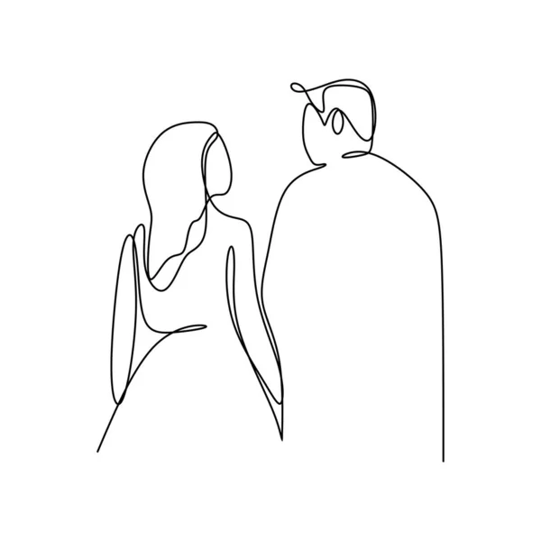 情人节夫妇一个连续线条艺术绘图矢量插图极简主义风格 — 图库矢量图片