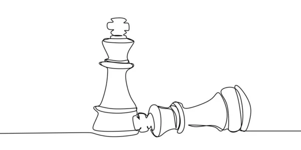 Schachspieler Der Den Gegner Niederstreckt Kontinuierliche Darstellung Eines Linienzeichnungsvektors — Stockvektor