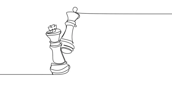 Continuous One Line Drawing of Chess Pieces. King Queen Chess